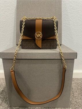 Michael Kors Brown & Tan Chain Strap Shoulder Bag